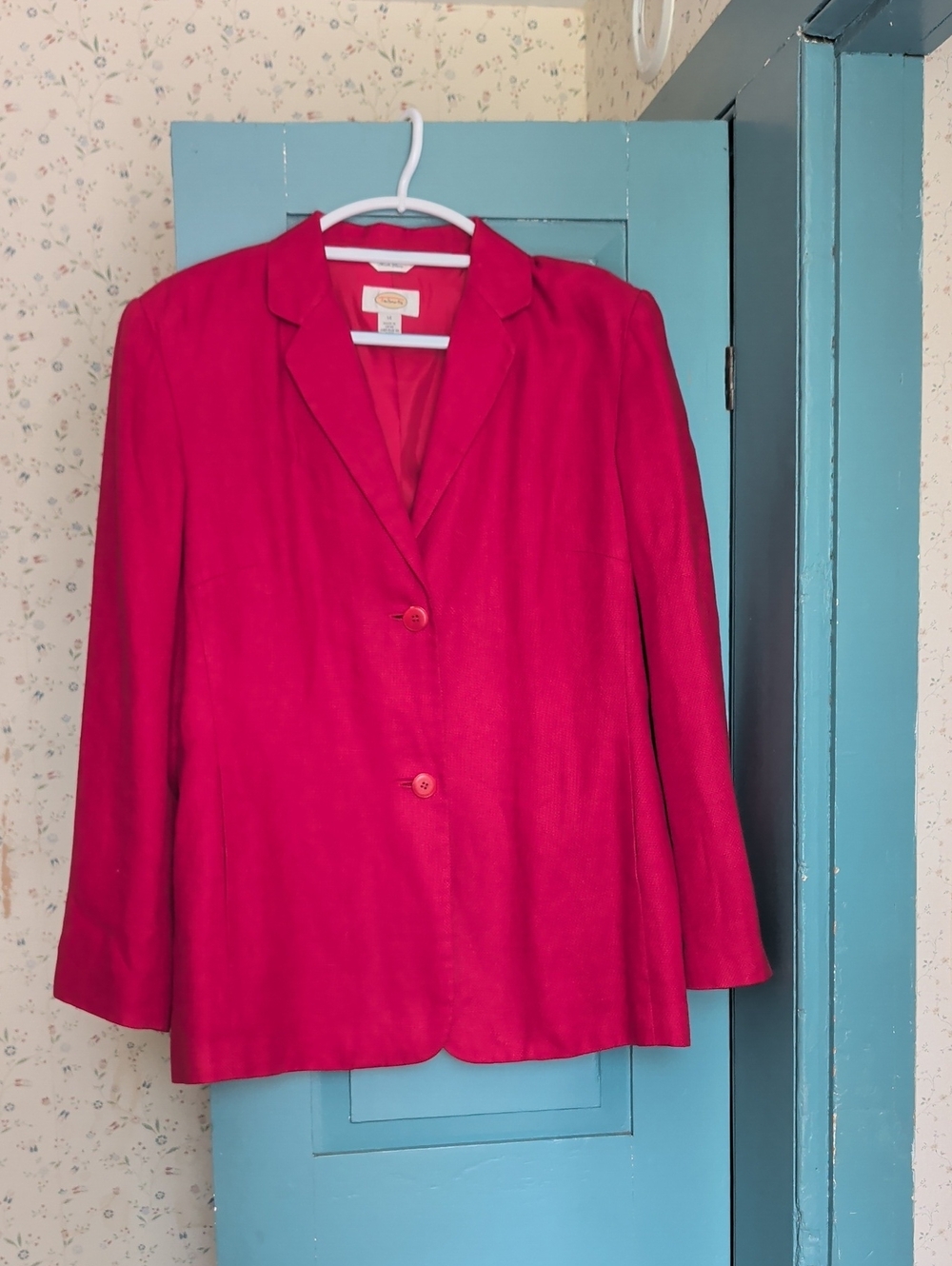 Talbots Irish Linen Blazer Two-Button Jacket Size 14 Pop of Red Classic Vintage